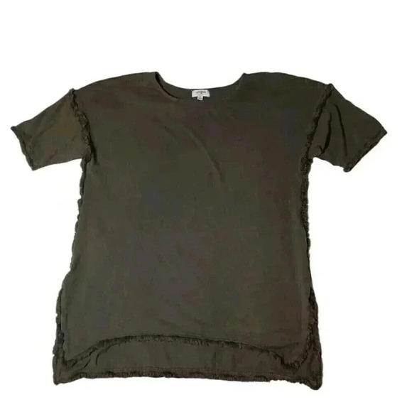 Umgee Green Fringed Hi-Lo Top Women's Size M Boho Festival Stretch Cotton - Picture 1 of 8